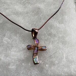 Elegant Cross Opal Pendant and Rose gold Necklace